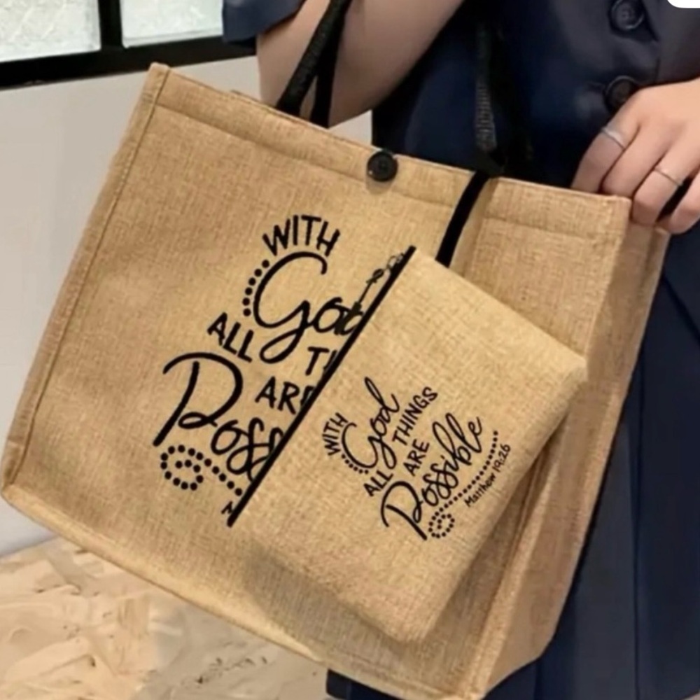 LAST ONE!! With God, all things are possible burlap bag NWT